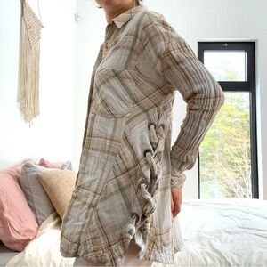 FREE PEOPLE Nordic Day Top In Ivory  Button down plaid shirt - XS